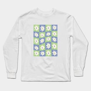 Abstract flowers art, Checkered pattern, Flower market, Indie, Cottagecore decor, Cute floral art, Fun art, Retro Long Sleeve T-Shirt